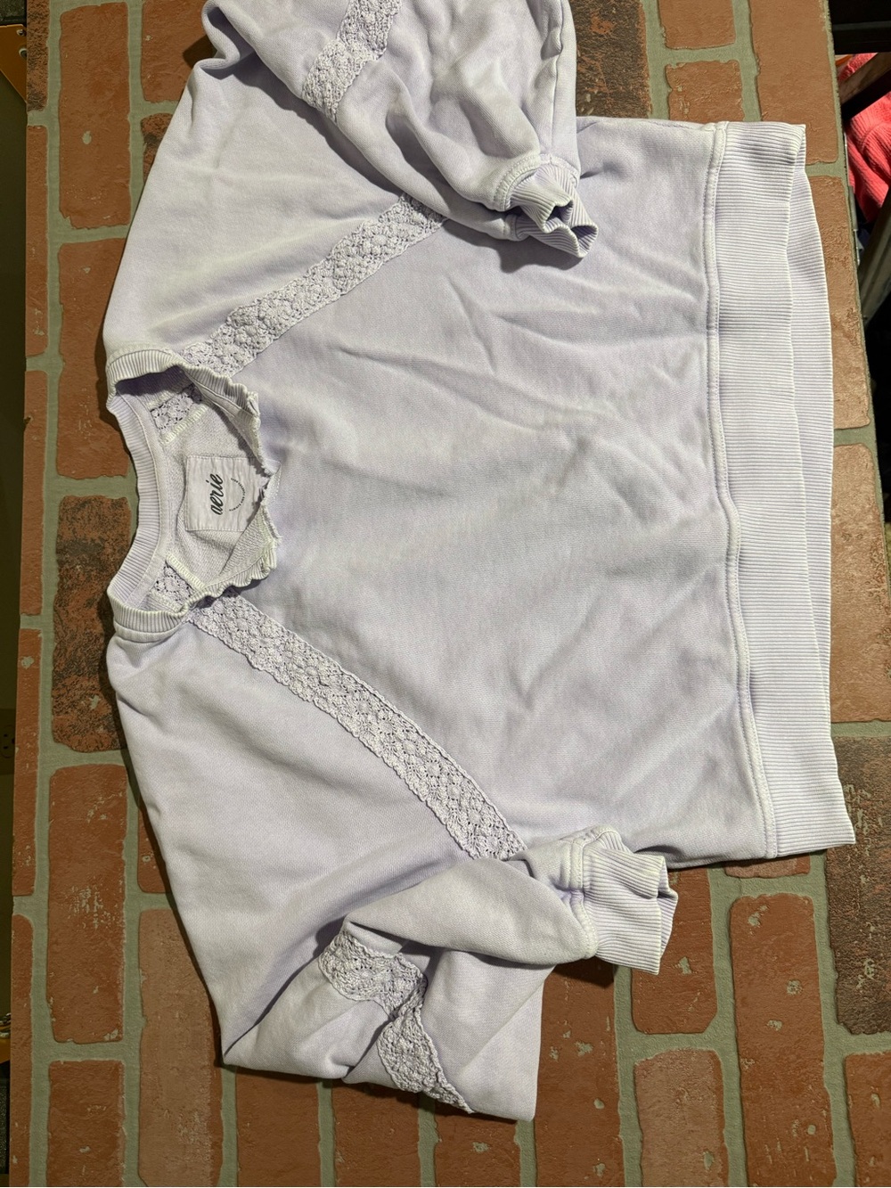 aerie Lavender Lace-Trim Pullover Sweatshirt